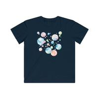 Printify navy blue eco-friendly kids t-shirt with colorful bubble design on front