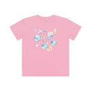 Pink eco-friendly kids t-shirt by Printify with colorful bubble design on front