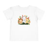 Printify eco-friendly kids t-shirt with cute lion elephant and giraffe animal design on white fabric