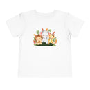 Printify eco-friendly kids t-shirt with cute lion elephant and giraffe animal design on white fabric