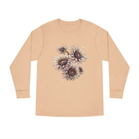 Printify eco-friendly long sleeve shirt in beige with abstract floral design on front