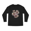 Printify eco-friendly long sleeve shirt in black with floral abstract design on the front
