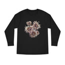 Printify eco-friendly long sleeve shirt in black with floral abstract design on the front