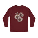 Printify eco-friendly long sleeve shirt in maroon with unique floral design on front