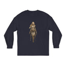 Printify eco-friendly long sleeve shirt in navy with detailed fantasy warrior woman graphic