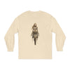 Printify eco-friendly long sleeve shirt in beige with detailed warrior woman graphic design