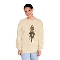 Printify eco-friendly long sleeve shirt in beige with graphic warrior woman design