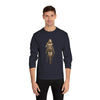 Printify eco-friendly long sleeve shirt in navy with fantasy warrior woman graphic on front