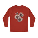 Printify eco-friendly long sleeve shirt in red with unique white floral design on front