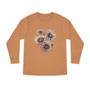 Printify eco-friendly long sleeve shirt in brown with abstract floral design on front