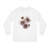 Printify white eco-friendly long sleeve shirt with brown floral design on front