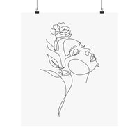 Minimalist continuous line art poster of a female face with a flower by Printify eco-friendly matte posters