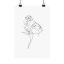 Minimalist line art poster of a woman's face with a rose, printed on eco-friendly matte posters by Printify