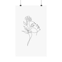Minimalist line art poster of a woman with a flower printed on eco-friendly matte posters by Printify