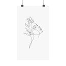 Minimalist line art poster of a woman with a flower in profile printed on eco-friendly matte posters by Printify