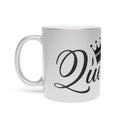 Printify eco-friendly metallic mug with silver finish and black queen text design