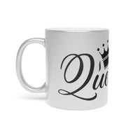 Printify eco-friendly metallic mug with silver finish and black queen text design