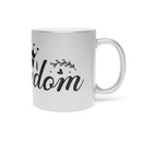 Printify eco-friendly metallic mug with black wisdom text and decorative crown design