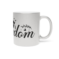 Printify eco-friendly metallic mug with black wisdom text and decorative crown design