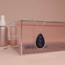 Printify eco-friendly neon necklace with purple flamingo design on black teardrop pendant