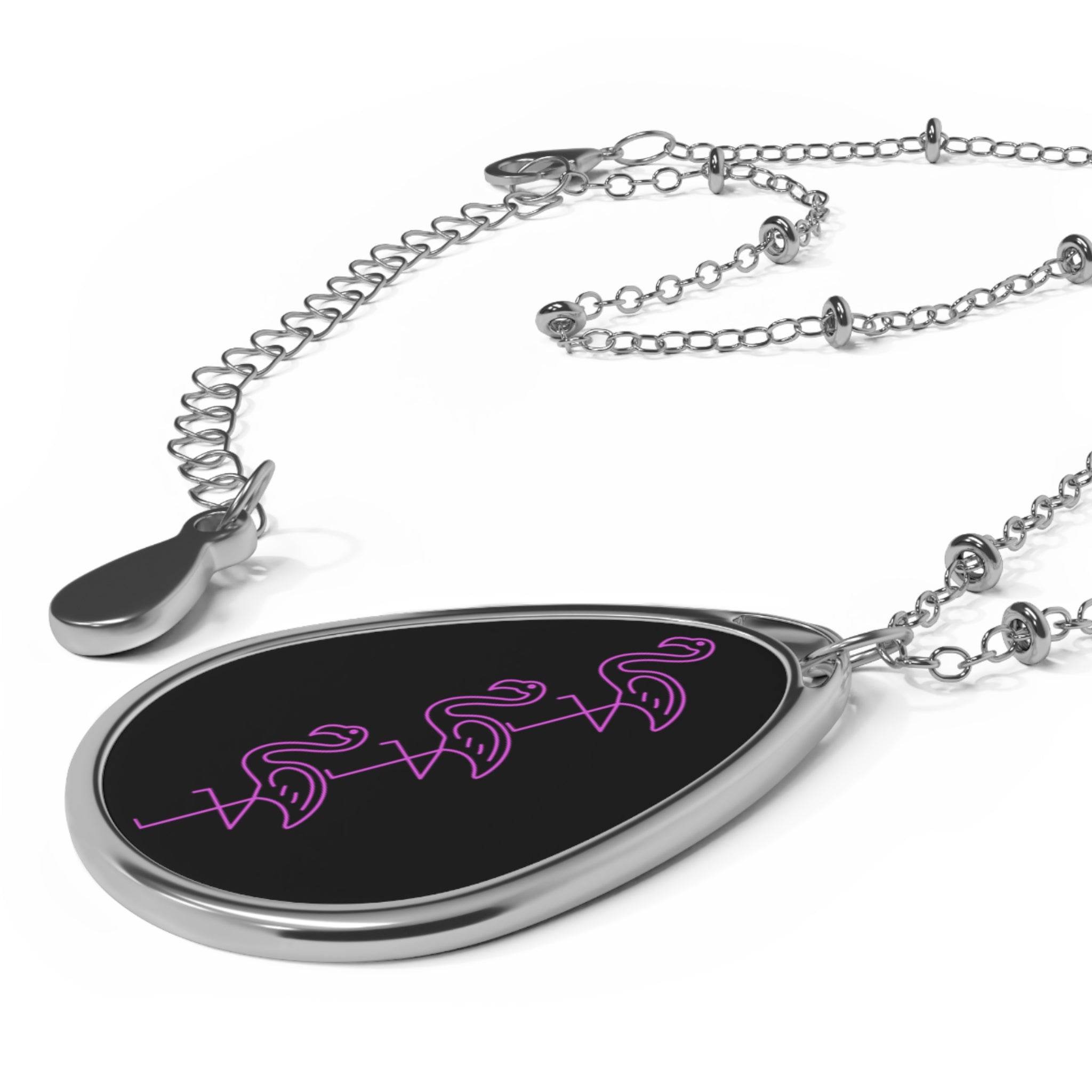 Neon Flamingo Eco-Friendly Oval Necklace