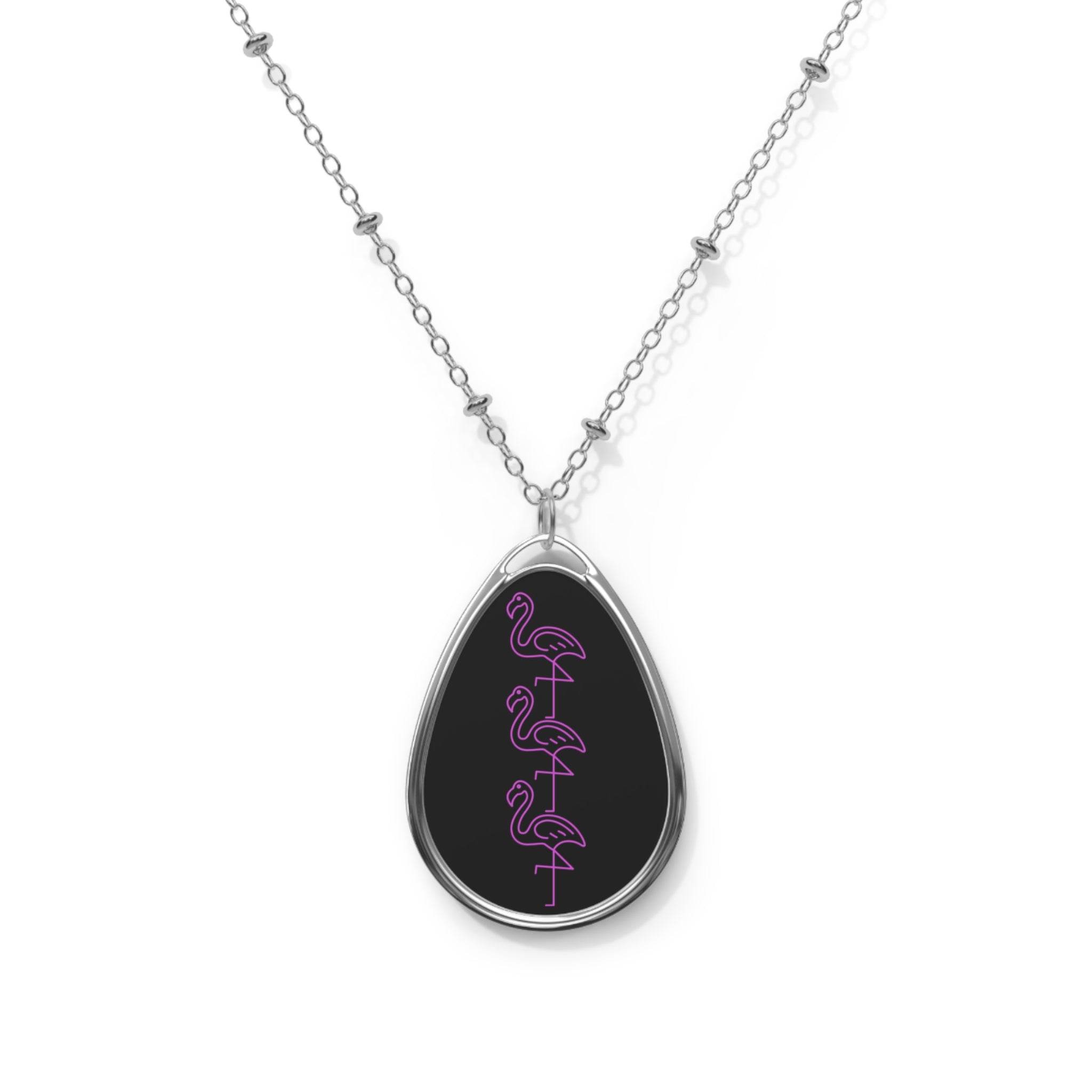 Neon Flamingo Eco-Friendly Oval Necklace