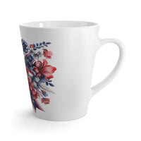 Printify eco-friendly patriotic latte mug with red white and blue floral design and comfortable handle