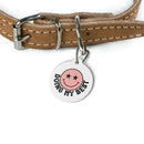 Eco-friendly pet tag with a smiling face design that says Doing My Best