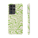 Printify eco-friendly phone case with abstract green wavy pattern on beige background