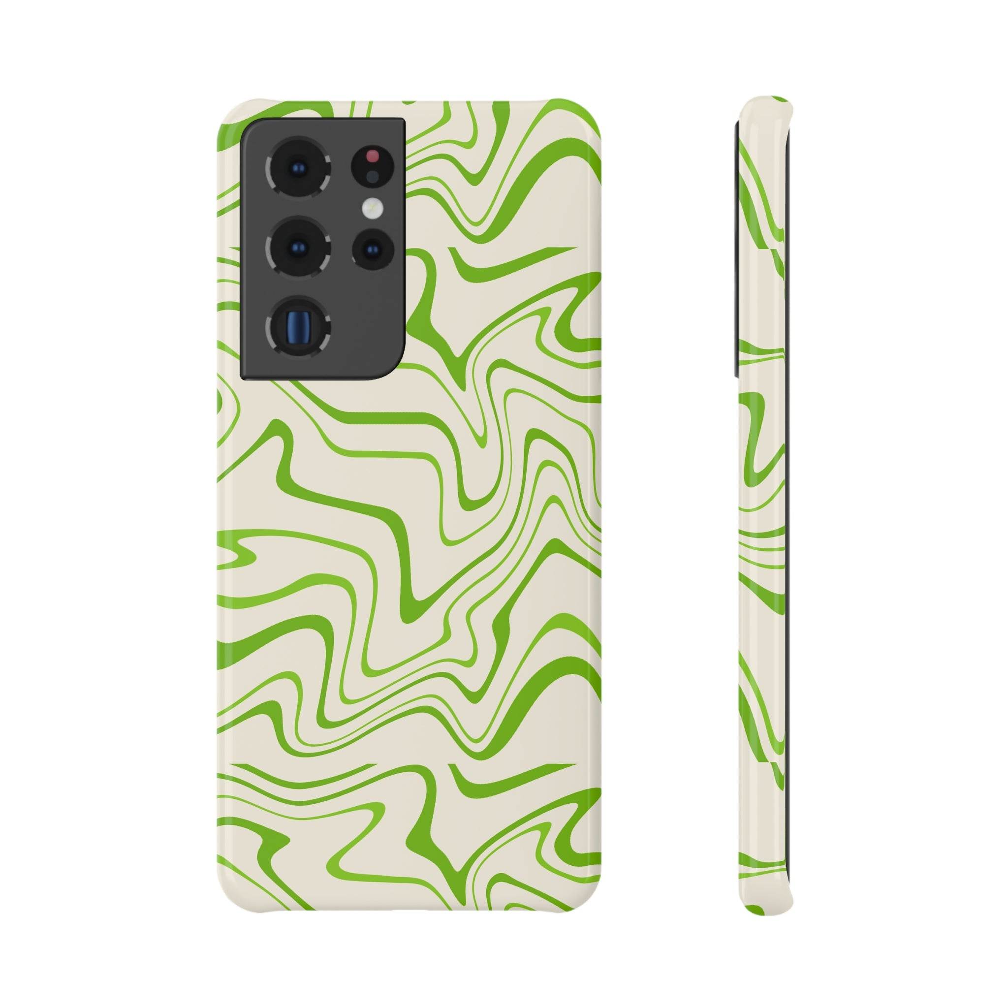 Printify eco-friendly phone case with abstract green wavy pattern on beige background