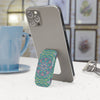 Printify eco-friendly phone grip with colorful mandala design attached to smartphone on white table