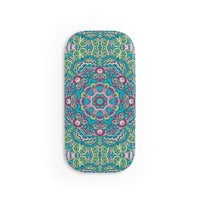 Printify eco-friendly phone grip with colorful intricate mandala design in green, blue, and pink tones