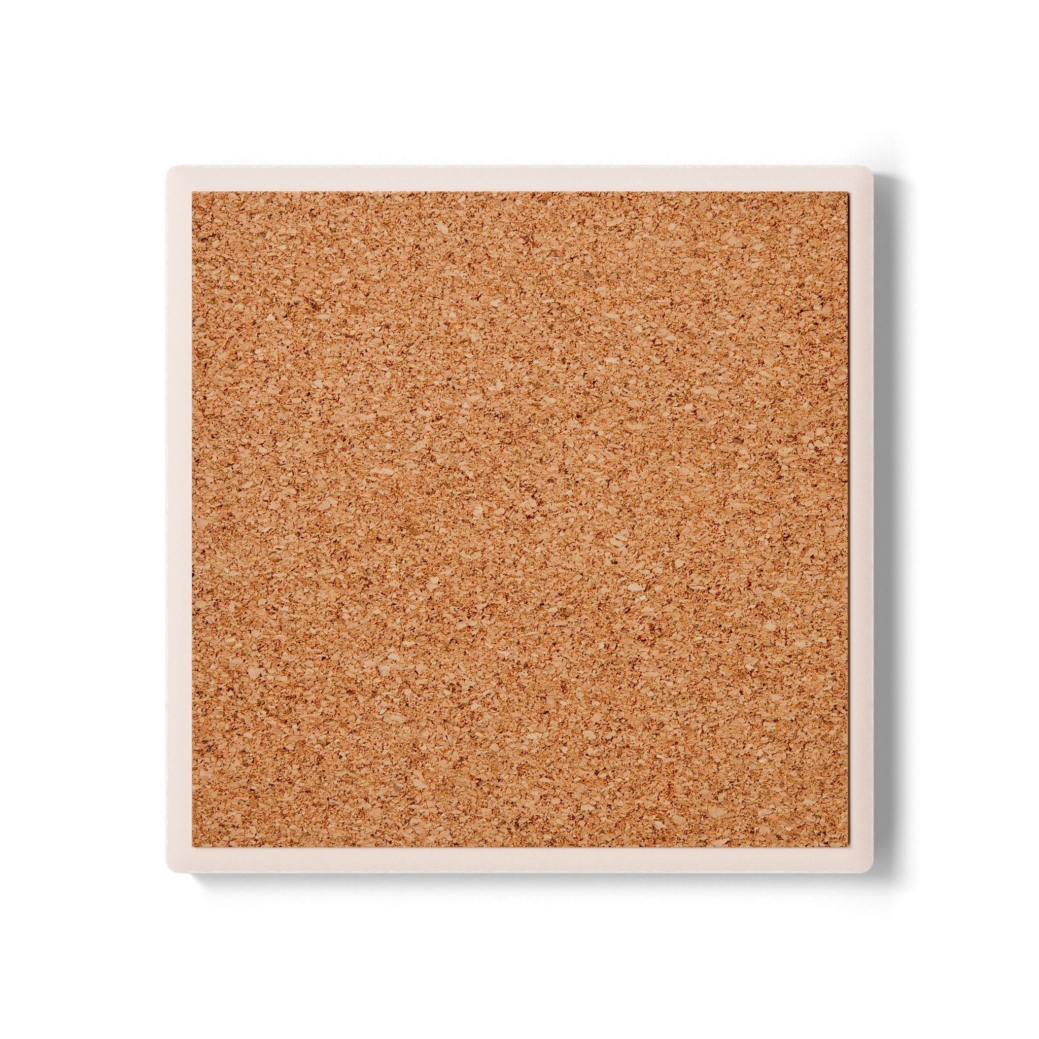 Square eco-friendly pink ceramic coaster with cork top surface for kitchen accessories by Printify