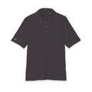 Black eco-friendly polo shirt from Printify with short sleeves and three-button collar