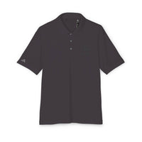 Black eco-friendly polo shirt from Printify with short sleeves and three-button collar