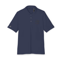 Printify navy blue eco-friendly polo shirt with button collar and short sleeves