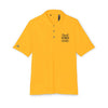Yellow eco-friendly polo shirt with Good Vibes Only text print from Printify