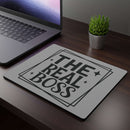 Eco-friendly rectangular mouse pad featuring the phrase The Real Boss for a stylish workspace