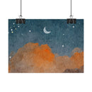 Printify eco-friendly rolled posters featuring a night sky watercolor with moon and stars
