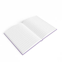 Open eco-friendly ruled journal with purple cover and lined white pages by Printify
