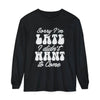 Black Printify eco-friendly sarcastic long sleeve shirt with white apology graphic text