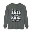 Printify eco-friendly sarcastic long sleeve shirt in dark gray with white humorous text design