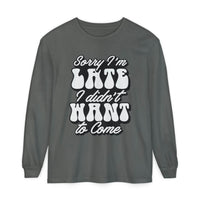 Printify eco-friendly sarcastic long sleeve shirt in dark gray with white humorous text design
