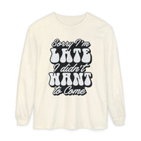 Printify eco-friendly sarcastic long sleeve shirt in cream with bold black text graphic