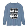 Printify eco-friendly sarcastic long sleeve shirt in blue with white bold text phrase