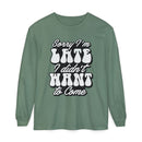 Printify eco-friendly sarcastic long sleeve shirt in green with white humorous text design