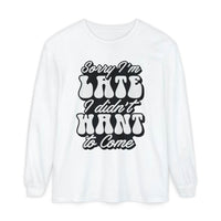 White eco-friendly sarcastic long sleeve shirt from Printify with bold black text design