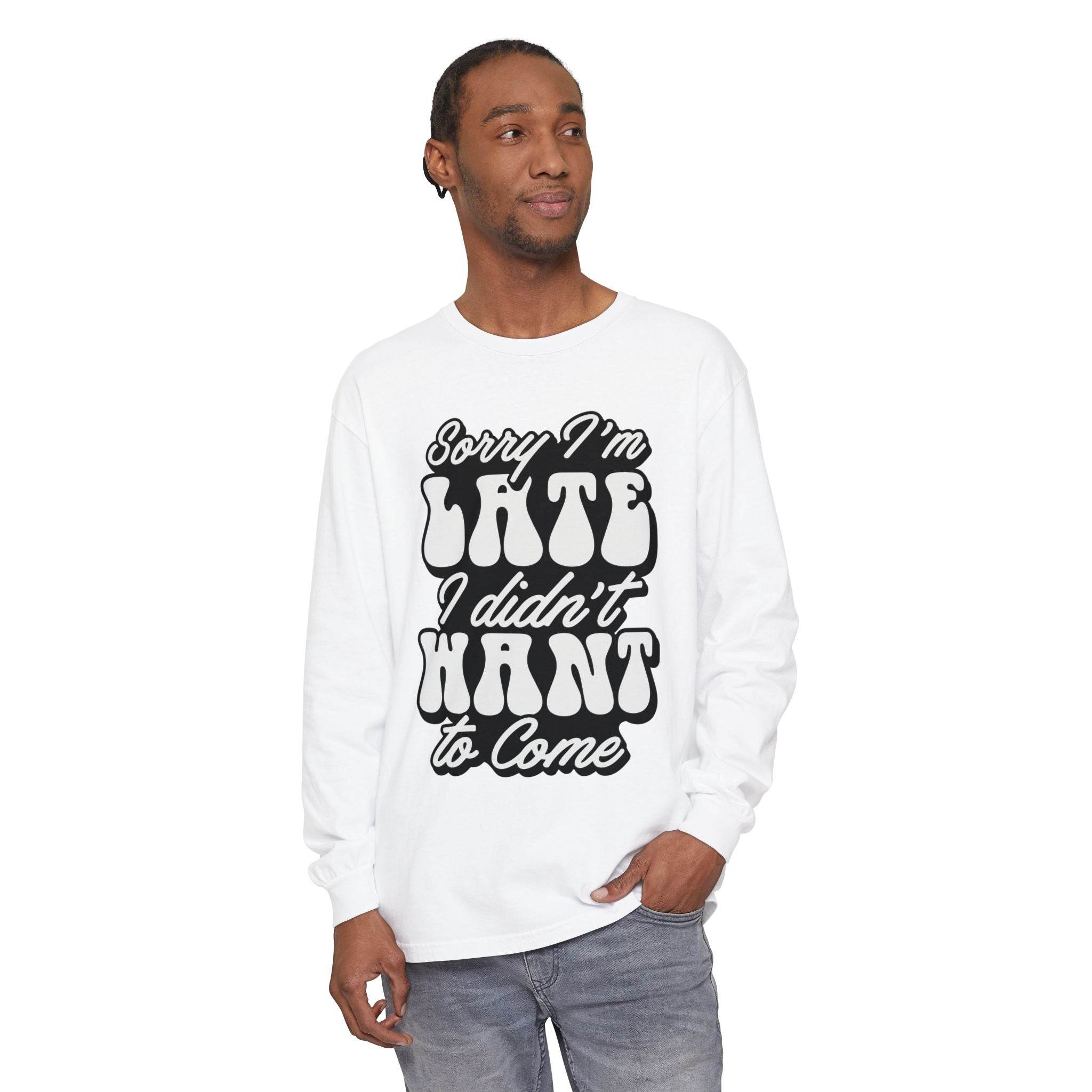 Printify eco-friendly sarcastic long sleeve shirt in white with black bold text design