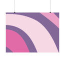 Abstract poster with pink and purple curved shapes printed on eco-friendly satin posters by Printify