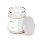 Printify eco-friendly scented candles in a clear glass jar with white label and silver lid
